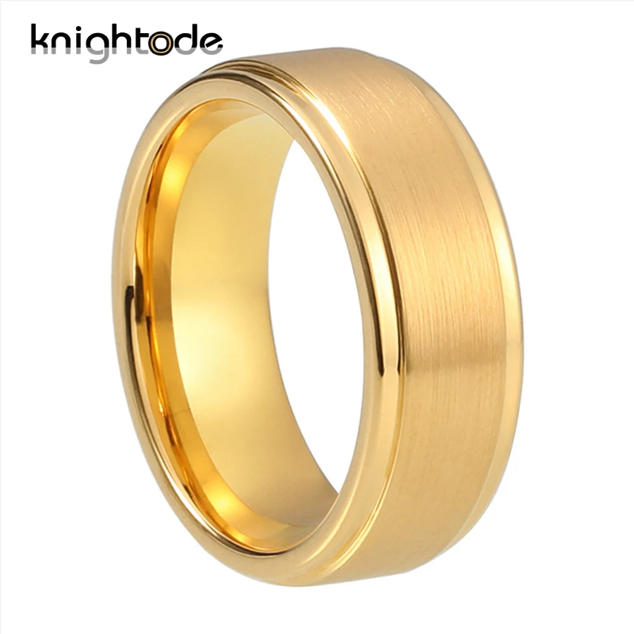 Классические Золотые вольфрамовые Свадебные Кольца 8 мм для мужчин и женщин