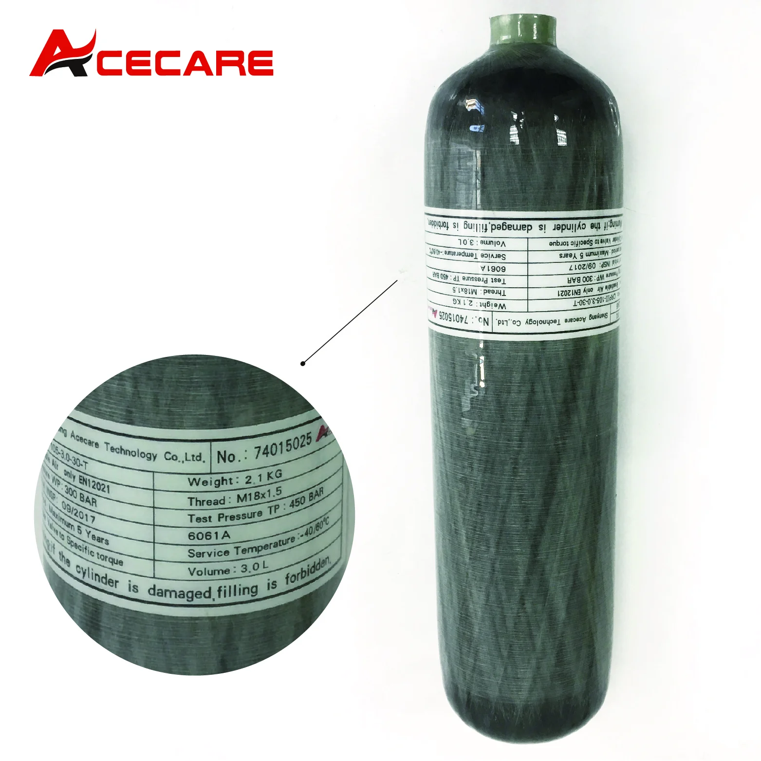 

AC103 Acecare 3L CE 300BAR PCP Carbon Fiber Cylinder HPA Paintball Compressed Tank Airforce Condor/Air Rifle/Airgun For Hunting