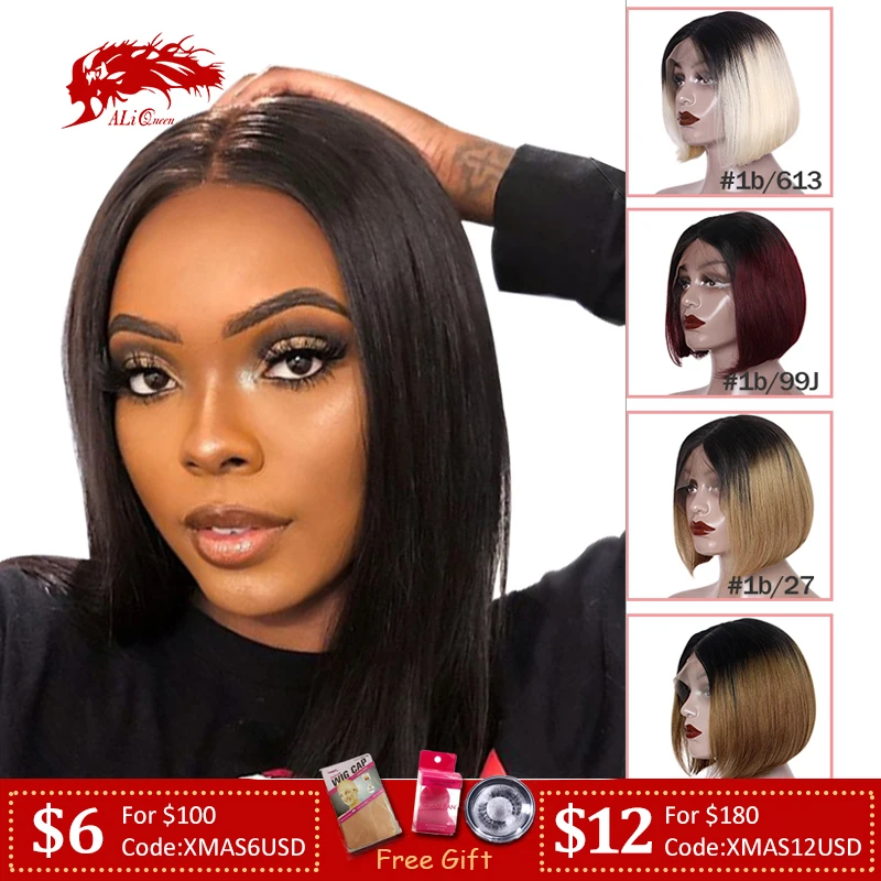 Бразильские волосы remy часть шнурка парики 130% Плотность средняя часть# 1B#613# 1B/99J короткие парики из человеческих волос Али Королева волос парик шнурка