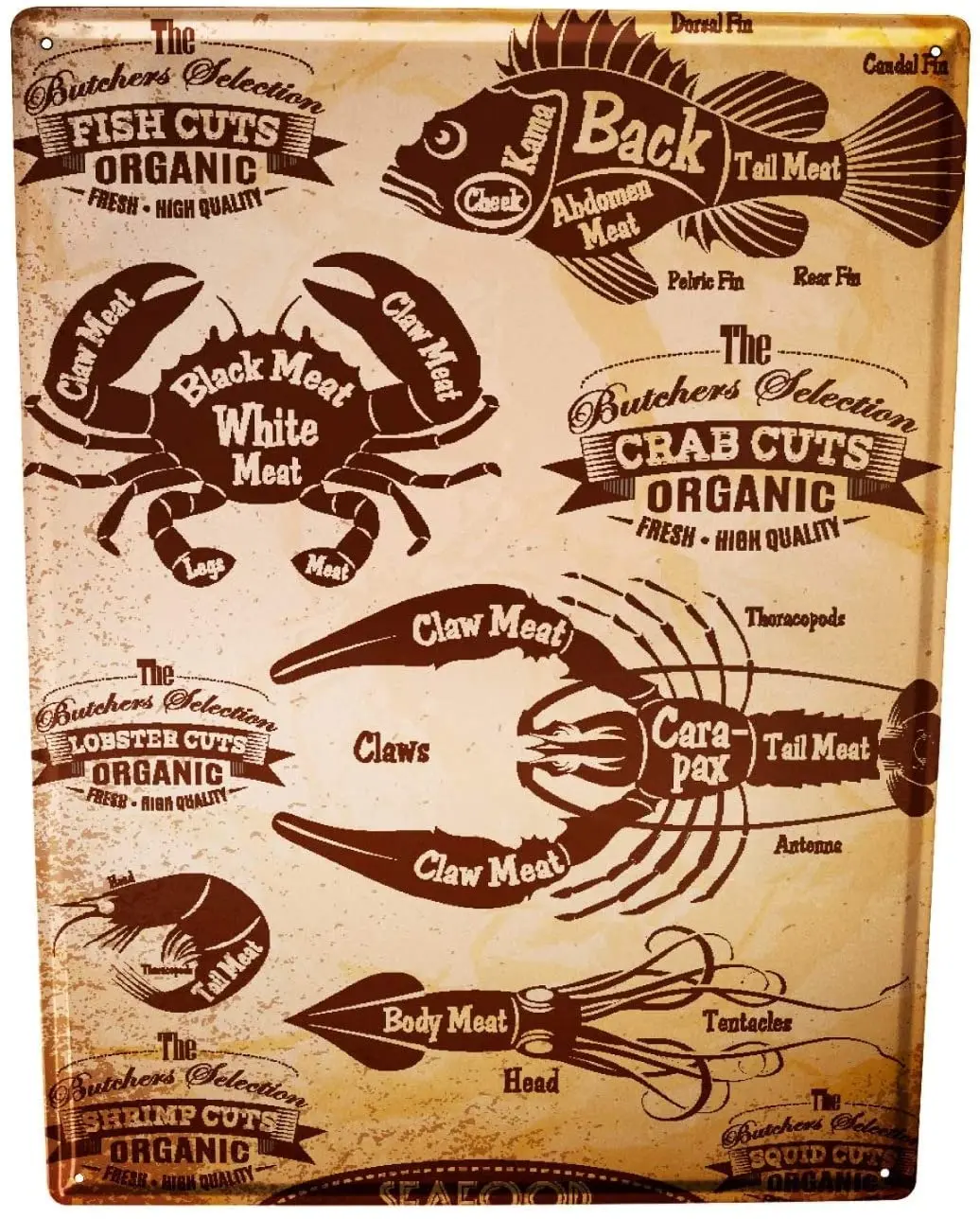 

DINGDUO Metal Vintage Tin Nostalgia Crab Slices - Seafood Parts for Garage Home Bar Pub Man Cave Retro Art Sign 20 X 30 cm