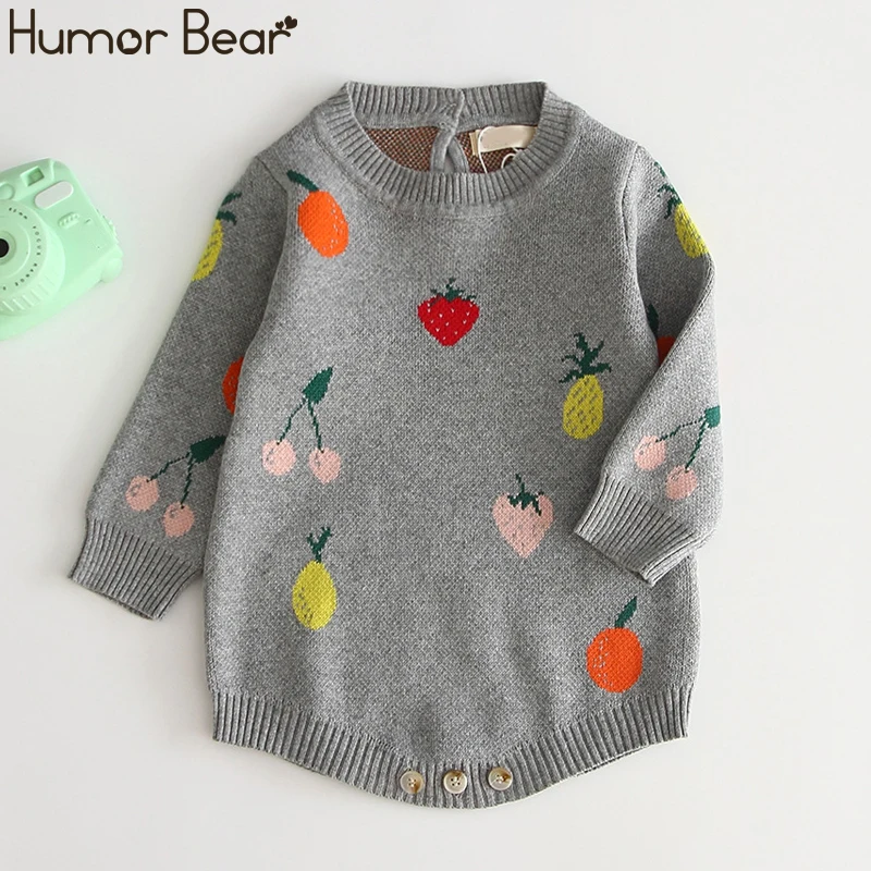BT018A Humor Bear/ осень-зима новая детская одежда для маленьких девочек вязаная одежда комбинезон с бантом с длинным рукавом и комбинезон, детская одежда - Цвет: BT018A