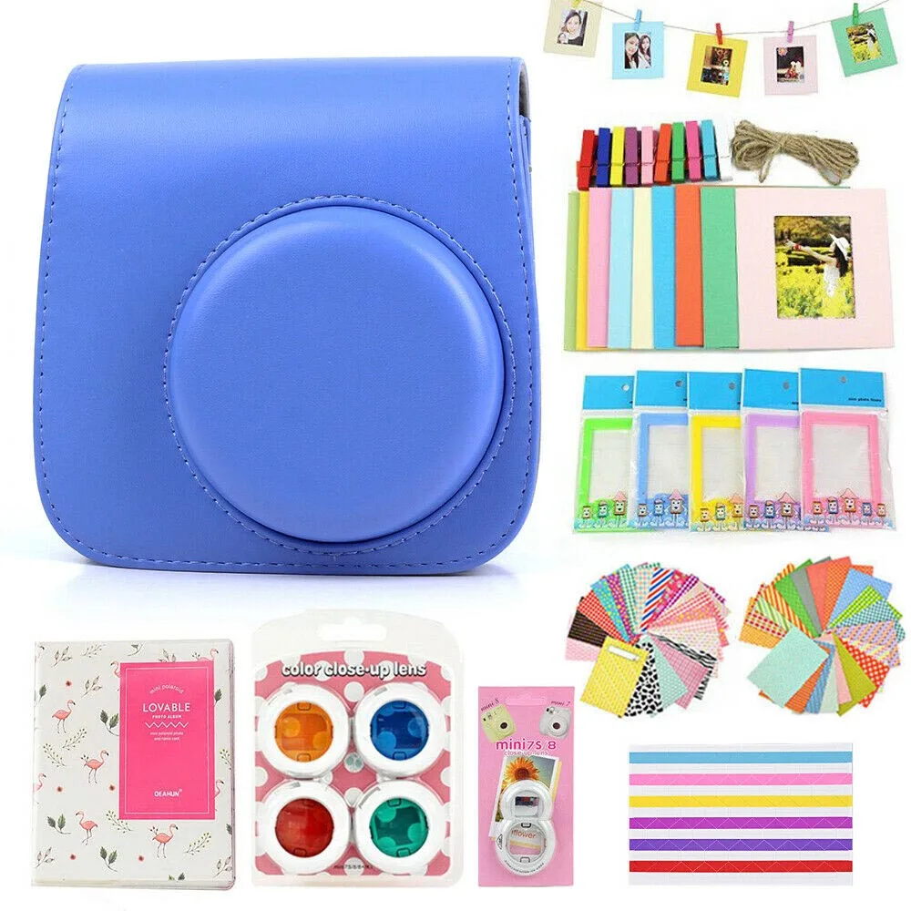 Cobalt Blue Чехол Fujifilm Instax Mini сумка Аксессуары для камеры комплект фотоальбом фильтры для объектива наклейки для Instax Mini 8 Mini 9 мгновенная камера - Цвет: Cobalt Blue