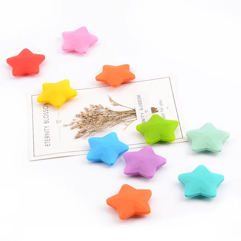 

10pcs Silicone Beads Soft Baby Teething Diy Jewelry Bracelet Necklace and Pendant baby teether silicone star Shape