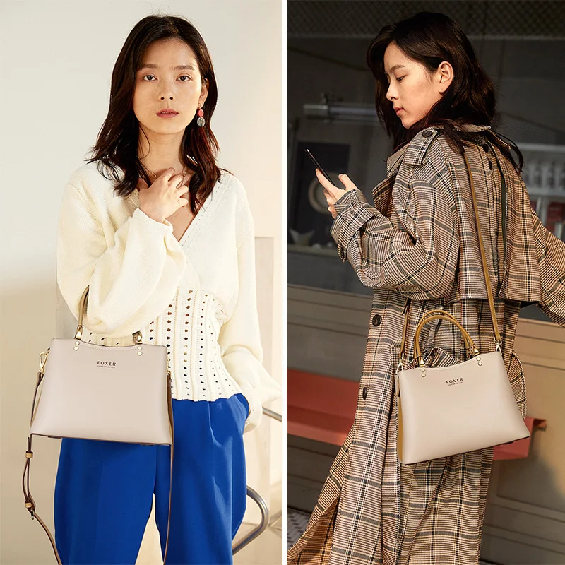 Foxer Fall Winter Bag Cowhide Leather Lady Handbag Elegant Simple Tote Female Large Capacity Purse Women Commute Messenger | Багаж и сумки