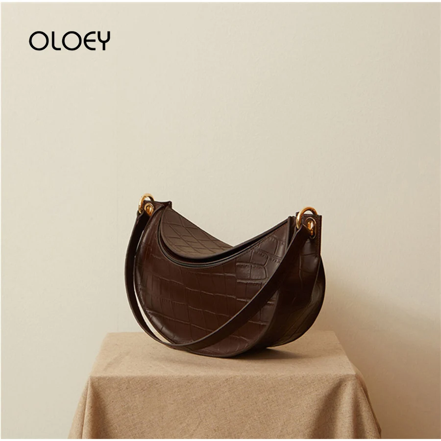 Vintage Acrylic Chain Women Handbags 2020 New Saddle Half Moon Baguette Shape Bags High Quality Crocodile Shoulder Messenger Bag | Багаж и