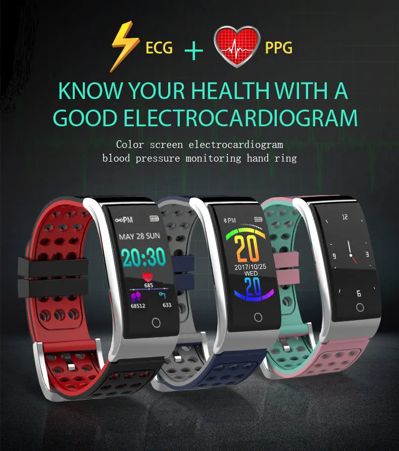 Смарт браслет E08 с измерением артериального давления ЭКГ ППГ фитнес трекер часы