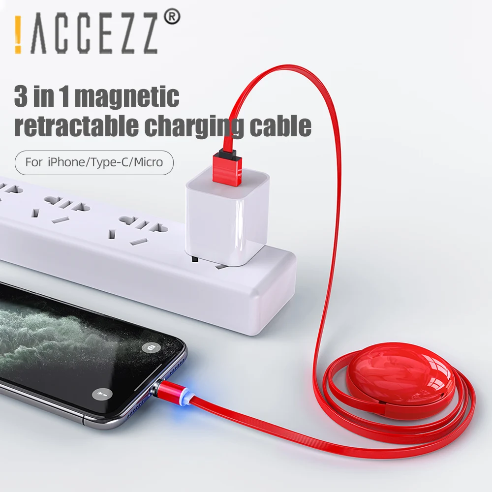 

!ACCEZZ Magnetic Cable Micro USB Type C Storage Boxes Mobile Phone Cable For iPhone 11 8 Samsung Android Magnet Charger USB Cord