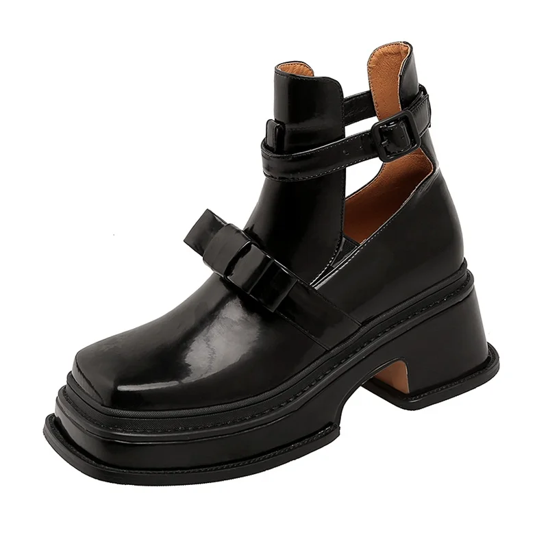 

Fashion Women Chunky Ankle Boots Black Punk Spring Summer Shoes Woman Genuine Leather Riding Boots Casual Platform Shoes Boots