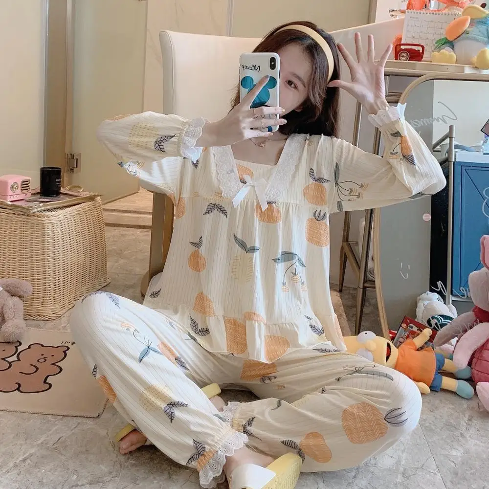 

XIFER Autumn Pajamas Women's Casual Home Suits Two-piece Super Comfortable Pajama Women's Two-piece Super Comfortable Pajamas