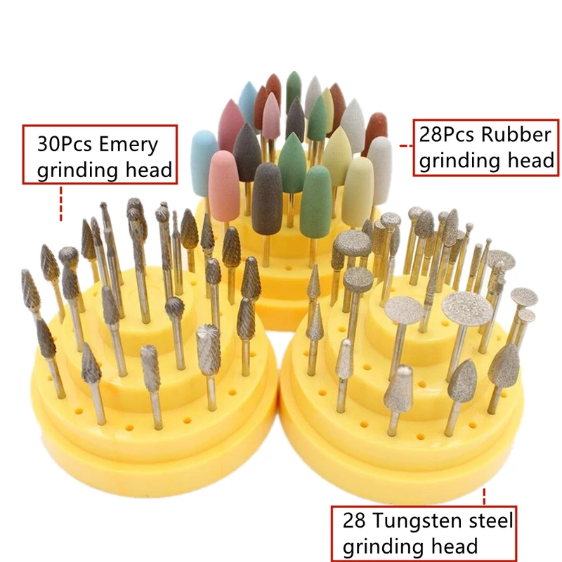 

Dental Light Curing Resin Polishing Grinding Head Set Rubber Polish Tungsten Steel Drill Emery Grinding Head Dentistry Low Speed