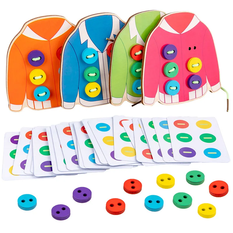 

Children Basic Life Skills Toys Montessori Educational Toys Clothes Threading Button Color Cognition Game Life Skills Toys