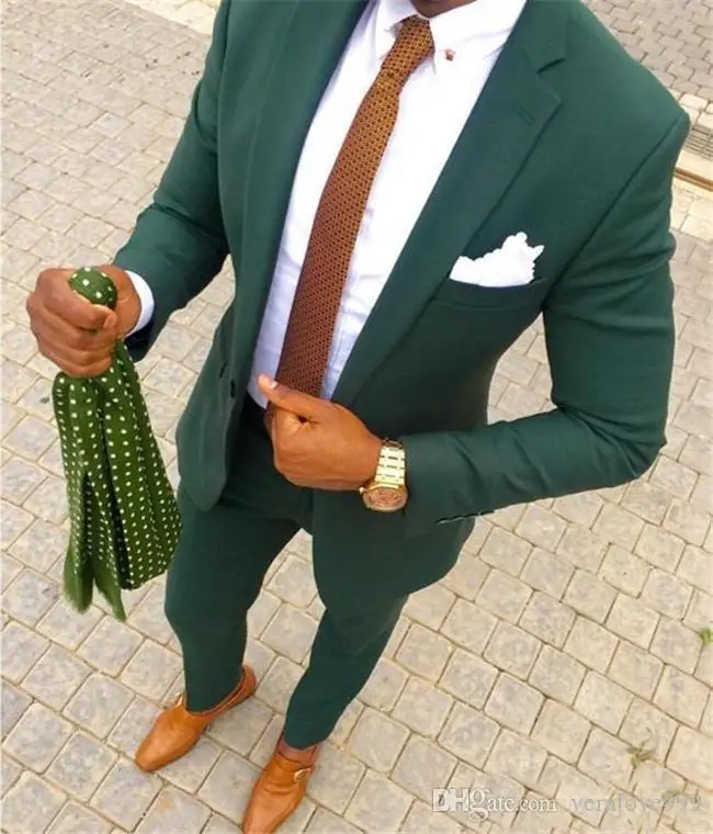 Groomsmen Dark Green Groom Tuxedos Brand New Men Suits Notch Lapel Best Man 2 pieces Wedding Suit ( Jacket+Pants+Tie ) | Мужская одежда