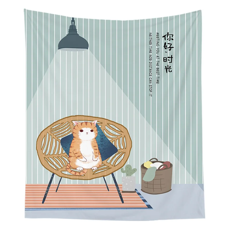 

Hanging Cloth Background Fabric Cartoon Kitten Wood Internet Hot Anchor Decorative Bedside Wall Curtain