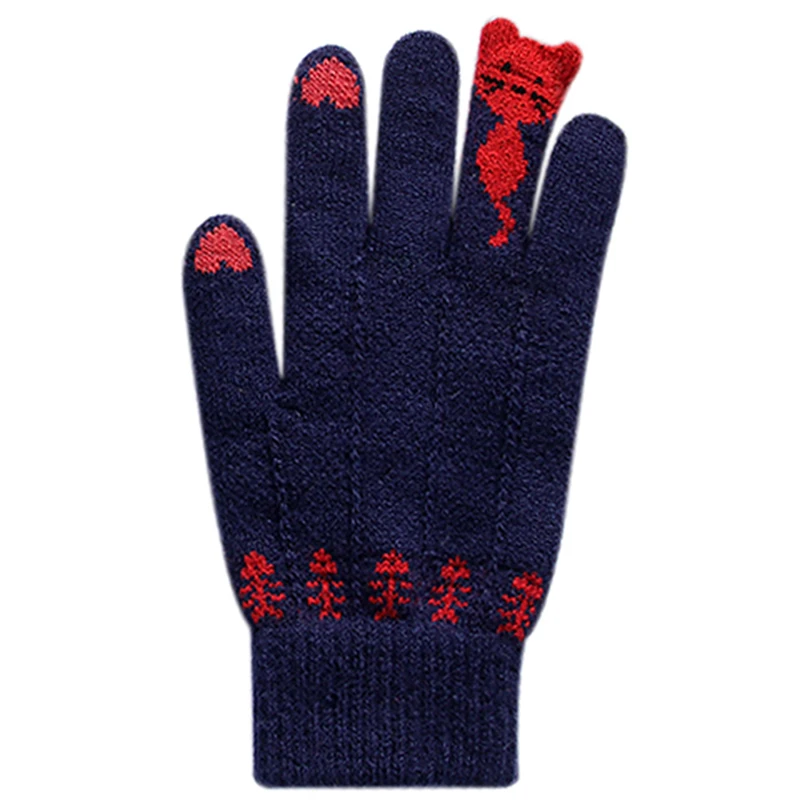 Зимние перчатки для сенсорного экрана, утепленные, женские, мужские, теплые, тянущиеся, вязаные варежки, имитация шерсти, полный палец, женские, вязаные крючком