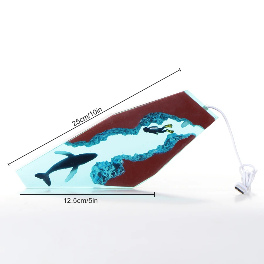 Diver And Humpback Epoxy Resin LED Night Light Whales Deep Sea Shimmer Usb Desktop Lamp Home Decoration | Освещение