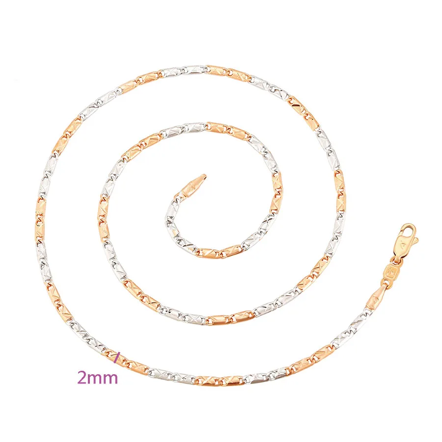 XP Jewelry --( 46 cm x 2 mm ) 18 inch 585 Rose Gold Mix White Flat Square Chain Necklaces for Women Men Fashion |