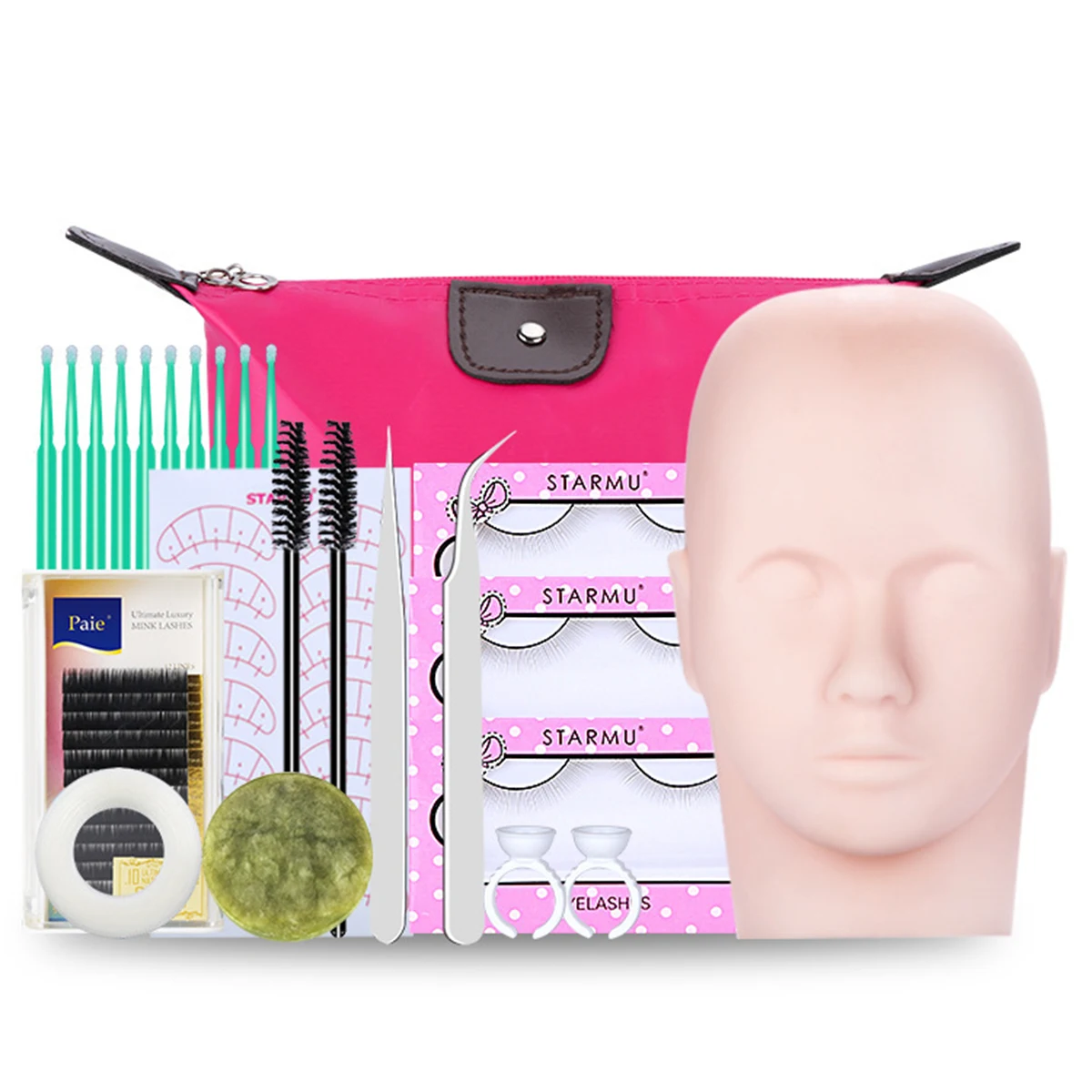 

12 Pcs/lot Eyelashes Extension Practice Training Tool Kit for Starter Practice Mannequin Head Professional Eyelash Training Set