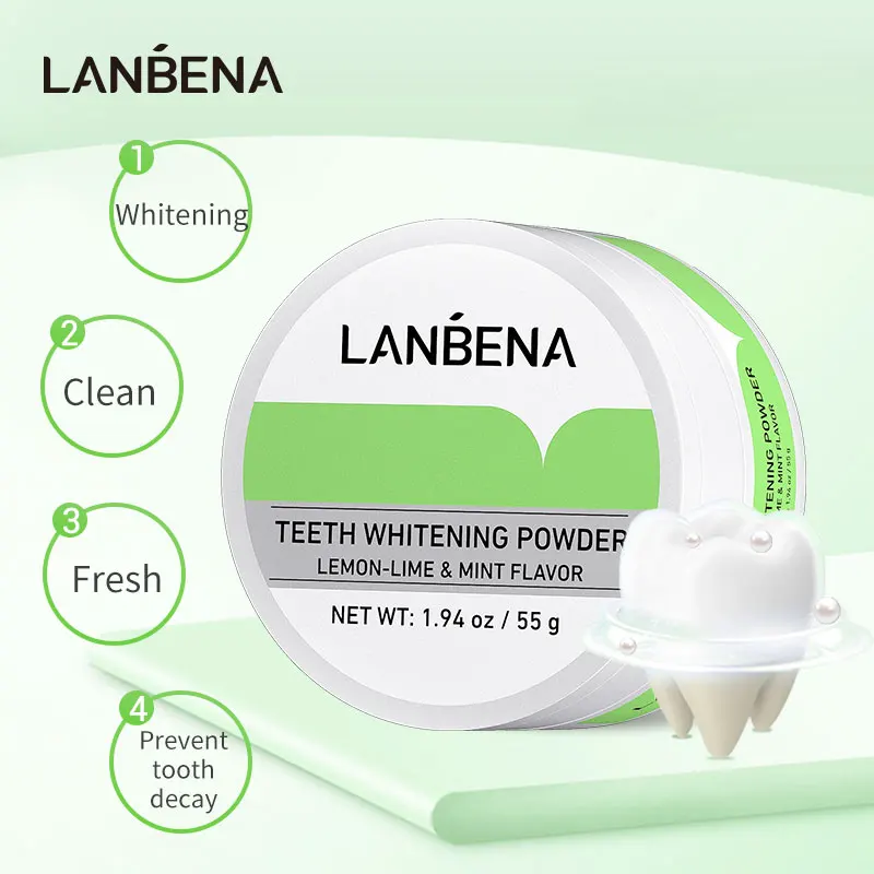 Порошок для отбеливания зубов LANBENA, спутанный лимон, лайм, гигиена, чистка зубов, удаление зубов, клетка, безопасная защита, яркий уход за зубами и полостью рта - изображение