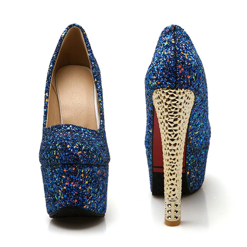 Женские вечерние туфли лодочки серебристые на платформе 15 см очень высокий