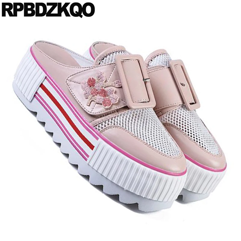 Розовый шлёпанцы дизайнерские Женские туфли лодочки 2021 из сетчатого материала