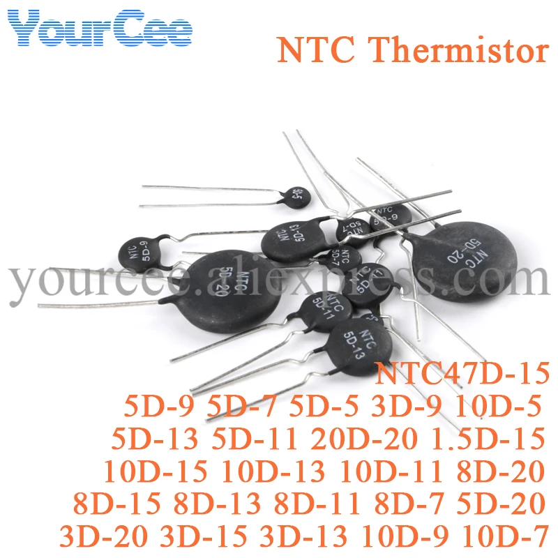 Терморезистор NTC 10D-15 10D-13 10D-11 10D-9 10D-7 10D-5 8D-20 8D-7 8D-11 5D-20 5D-9 5D-7 5D-5 3D-20 47D-15 10 шт. - купить по