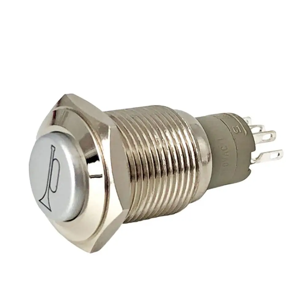 

16mm LED Illuminated Horn Symbol Momentary Push Button Switch 5/8 12V Metal Switch Push Button For Car Speaker Bell Horn