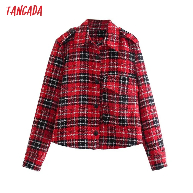 

Женская твидовая куртка в клетку, с длинным рукавом и карманами