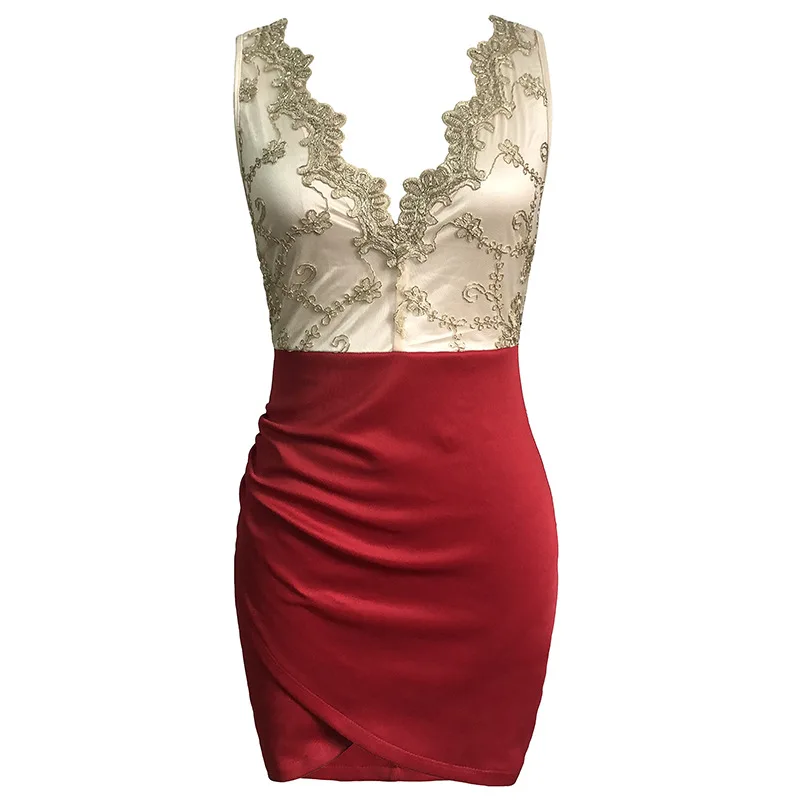 

BacklakeGirls Summer Short Deep V Neck Short Sleeve Satin Irregular Sexy Contrast Color Black Red Plus Size Cocktail Dress