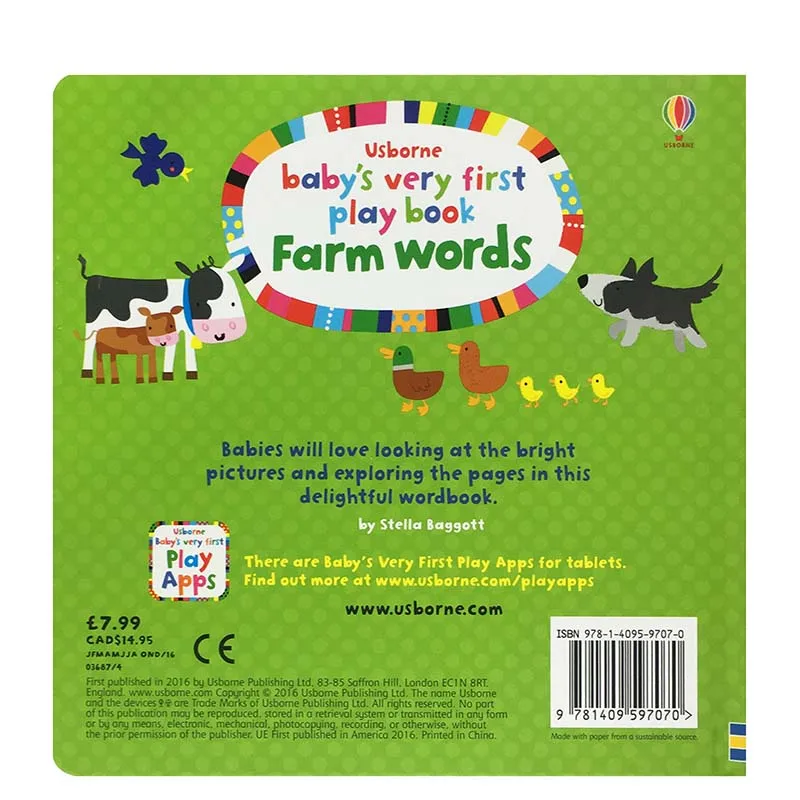 

Original Popular Education Books Usborne Baby's Very First Word Book Farm Colouring English Activity Picture Book for Kids