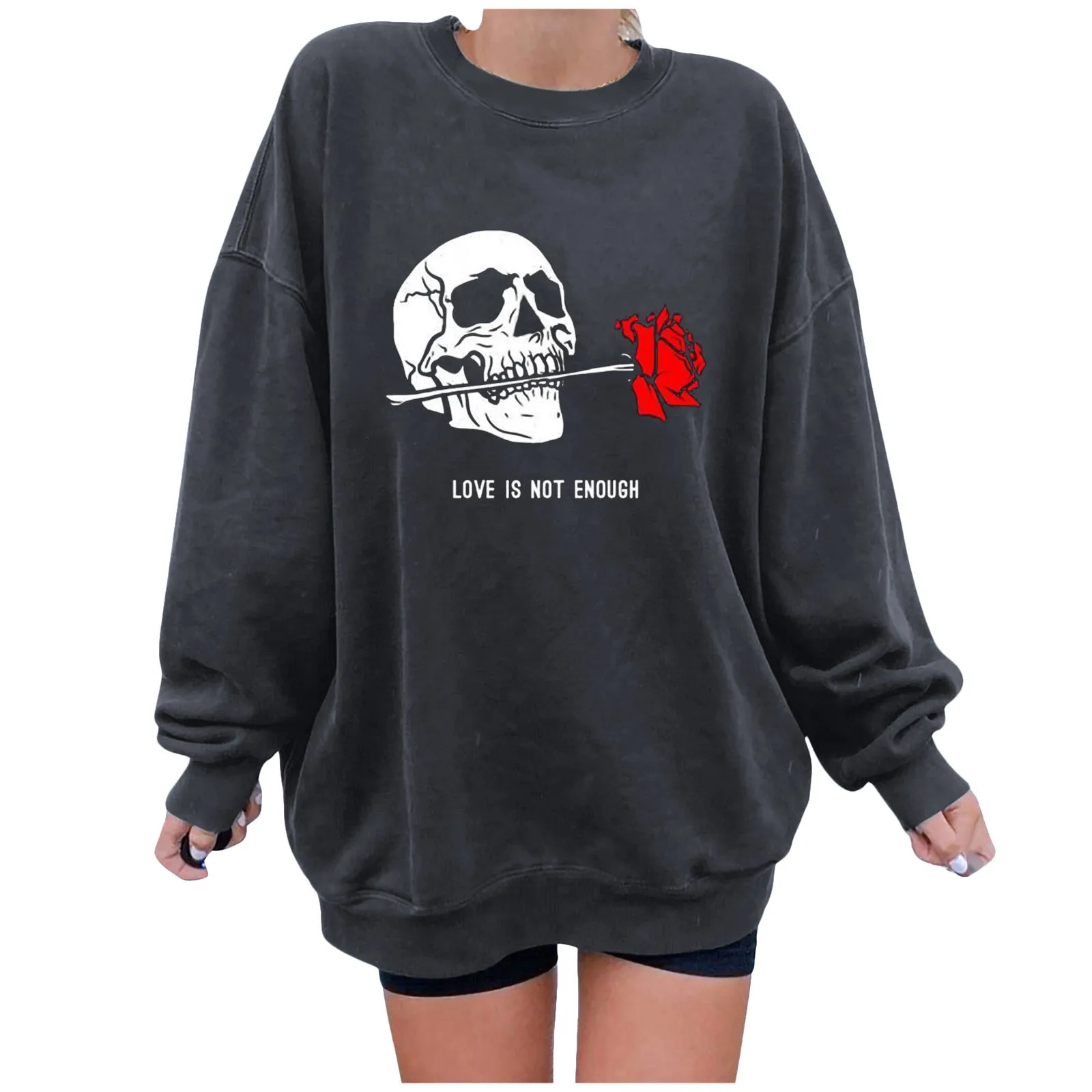 

Ladies Halloween Skeleton Hoodie Loose Casual Round Neck Printed Sweatshirt Streetwear Women Grunge Clothes Harajuku Sweatshirts