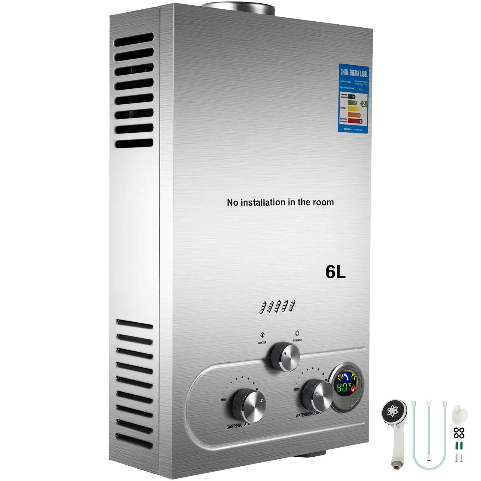 

Газовый проточный водонагреватель VEVOR 6L LPG с набором для душа