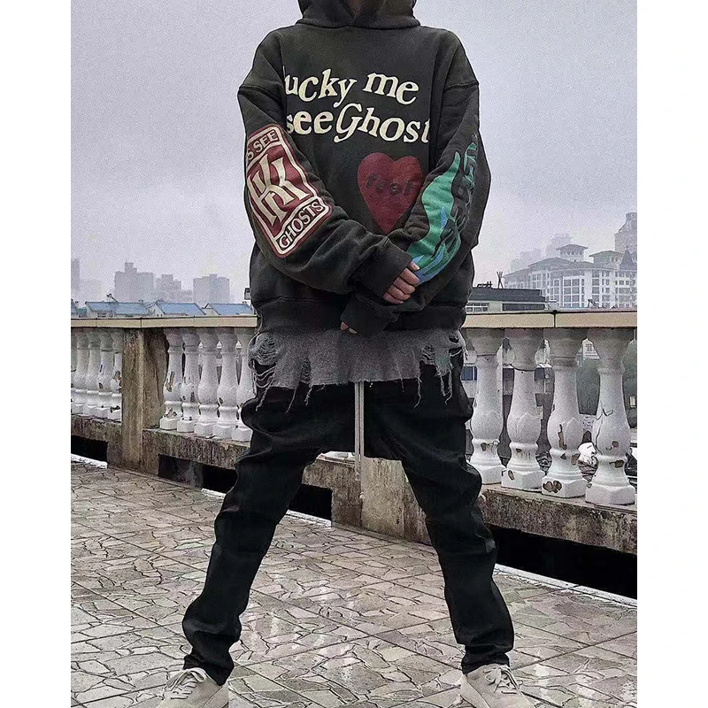 Толстовка Kanye West с принтом граффити и надписью плюс бархатный свитшот для мужчин