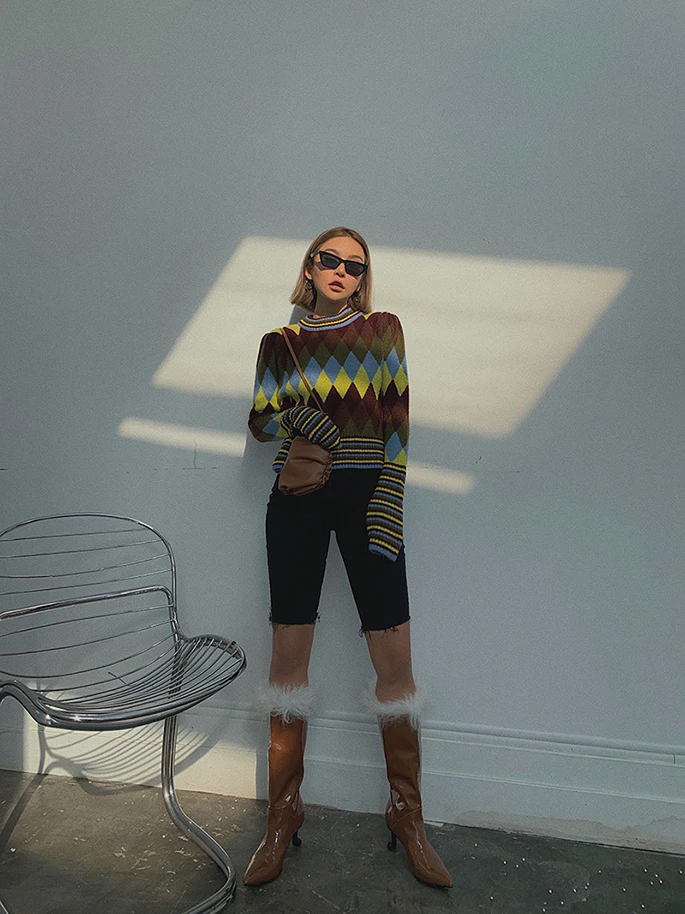 Новинка 2019 модная повседневная женская одежда осенний и зимний клетчатый свитер