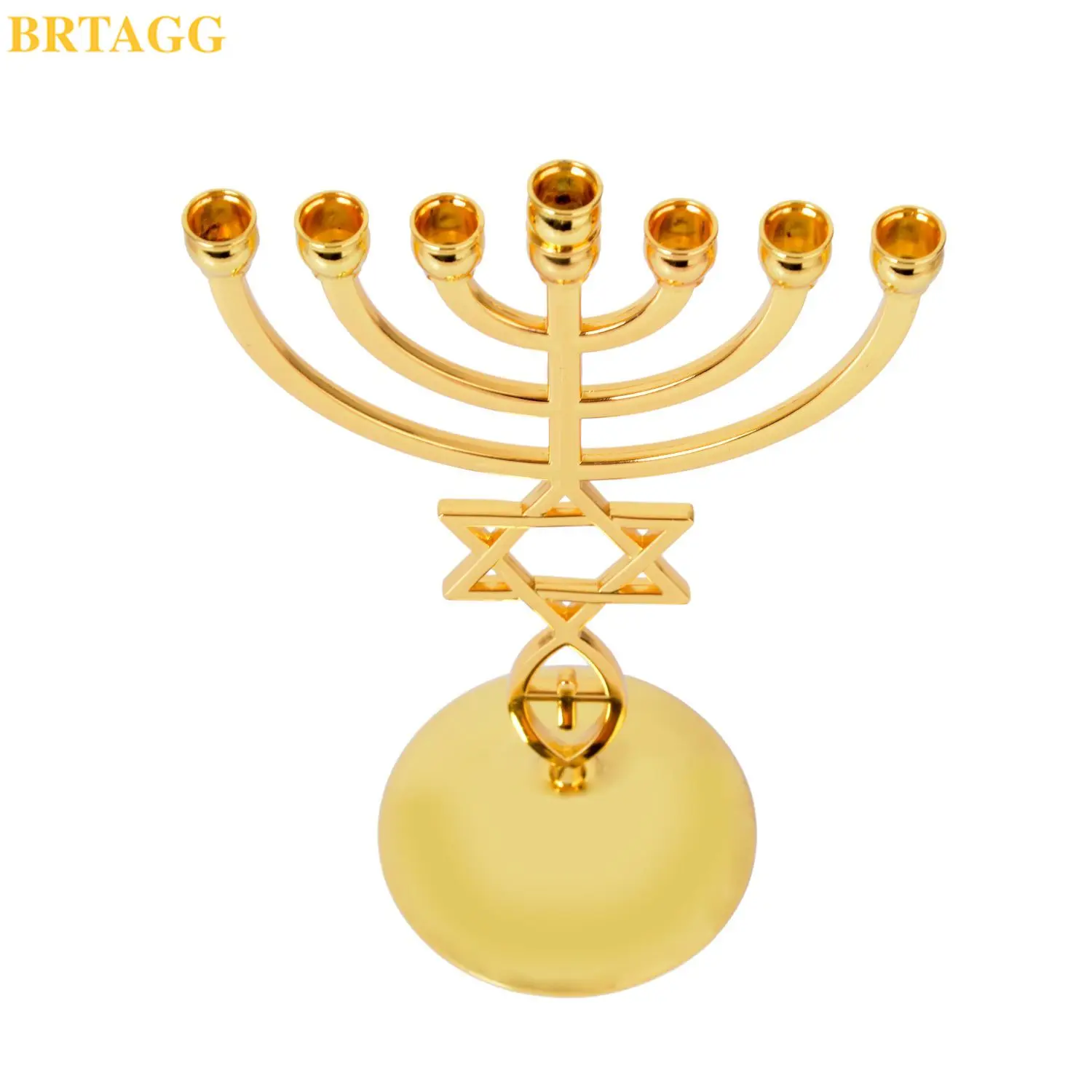 BRTAGG Menorah (Menor&aacute;) con Estrella de David, candelabro jud&iacute;o, 7 brazos, altura 21 cm, dorado-3