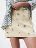 za short skirt summer new womens rhinestone linen blended skirt heavy handmade artificial jewelry inlaid a line skirt