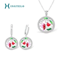 xingtelo 925 sterling silver bridal jewelry set inlaid crystal plant butterfly earrings pendant chain enamel jewelry for women