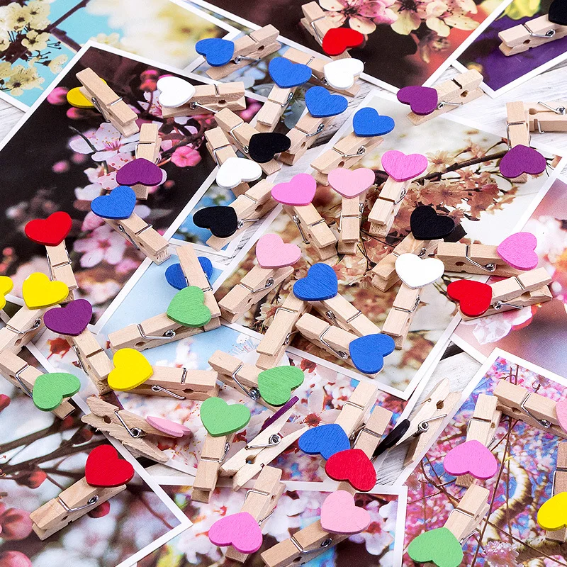 Деревянные прищепки с сердечками для украшения стен DIY креативная рамка