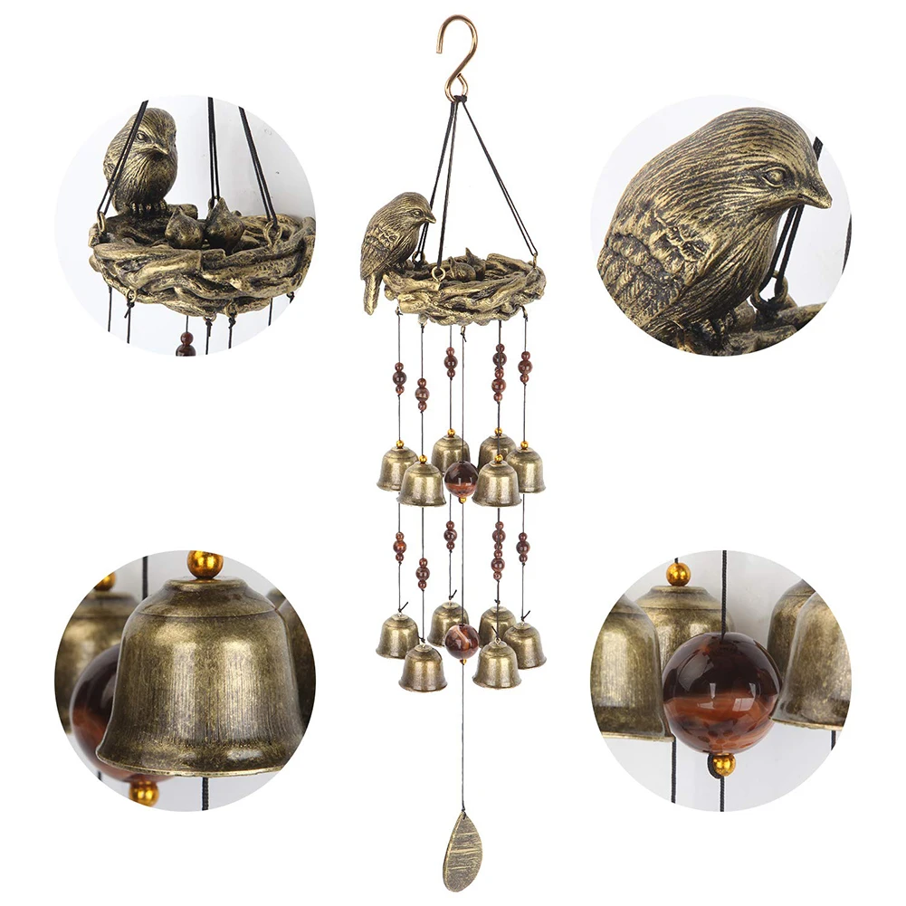 

Retro Resin Bird Nest Wind Chimes House Decoration Copper Bells Windchimes Wall Hanging Outdoor Garden Bird Pendant Wind Spinner