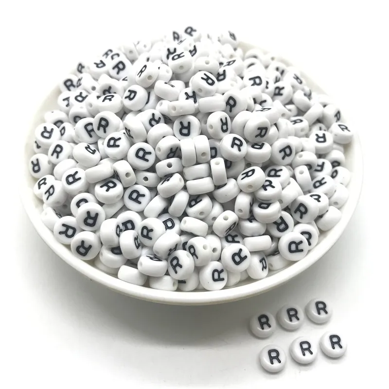 100pcs 4x7mm round letters 26 letters beads multi-color peach heart-shaped spacer beads For bracelet necklace jewelry making - Color: R