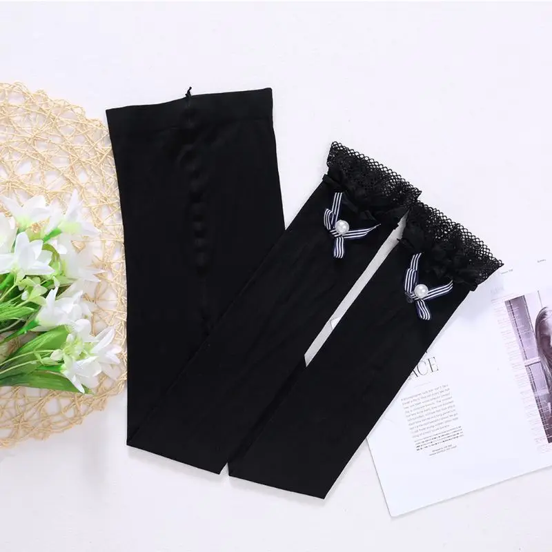 

Kids Girls Spring Summer Leggings Lace Trim Bowknot Ankle Length Pants Solid Color Elastic Princess Footless Dancing Tights New