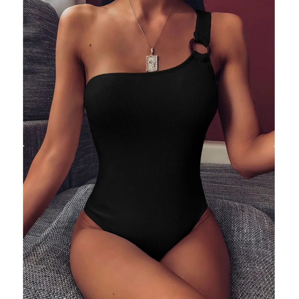 Новинка 2020 модные купальники с кольцом сексуальные на одно плечо женский