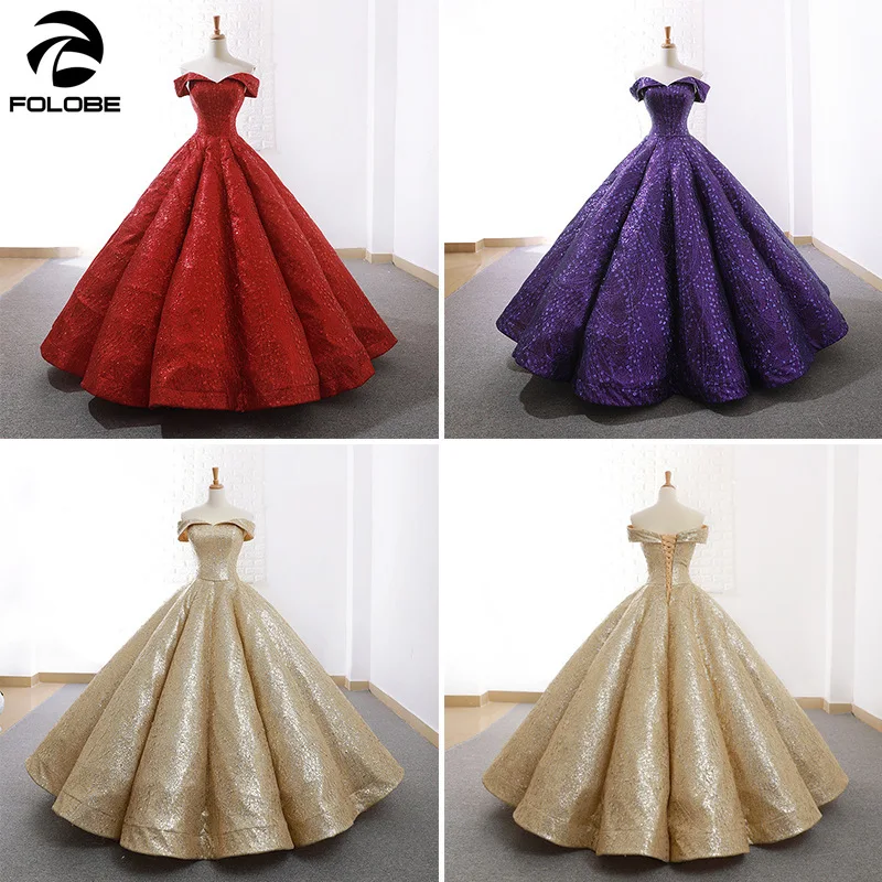 Блестящий Золотой бальное платье Бальные платья с открытыми плечами со
