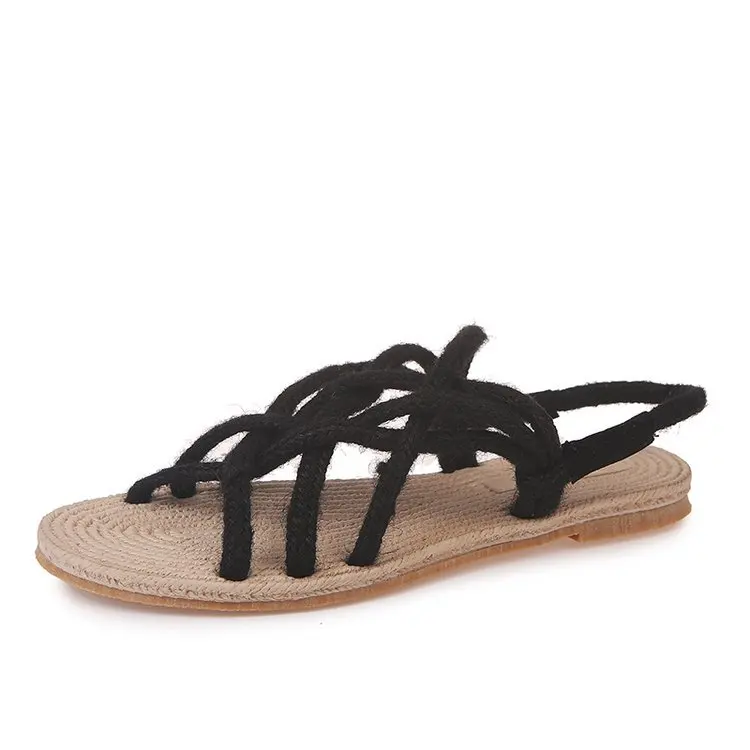 

Bohemian Sandals 2021 Women's Beach Shoes Summer Heels Cross-Shoes Breathable Suit Female Beige Boho New Fashion Girls Elastic B