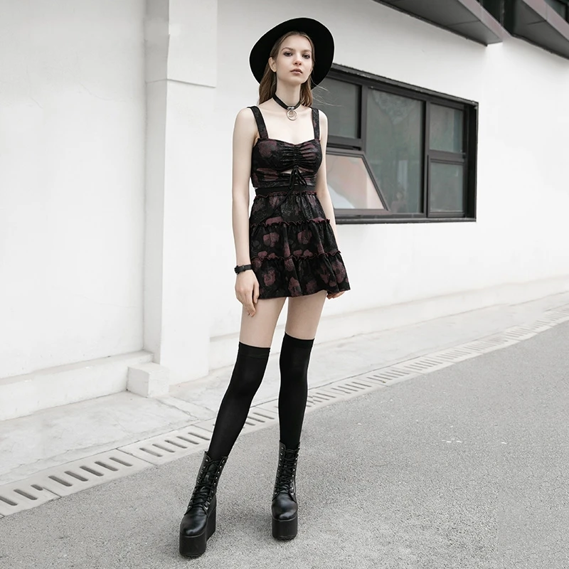 Женский укороченный топ в готическом стиле с принтом розы и черепа | Женская