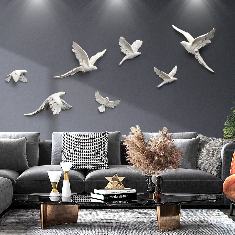 

Nordic Luxury FRP Feather Wall Hanging Birds Home Livingroom Sofa Background Wall Sticker Crafts Office Wall Mural Decoration WF