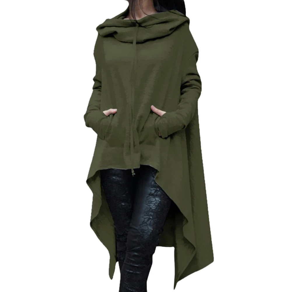 Women Winter Casual long hooded pocket irregular coat Coats Long Sleeve Lady Loose Cloth | Женская одежда