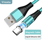 Магнитный кабель для быстрой зарядки 3 в 1, Micro USB Type C для IOS, USBC, 1 м, вращение на 360 , жидкий силиконовый светодиодный кабель для Xiaomi Mi, Samsung