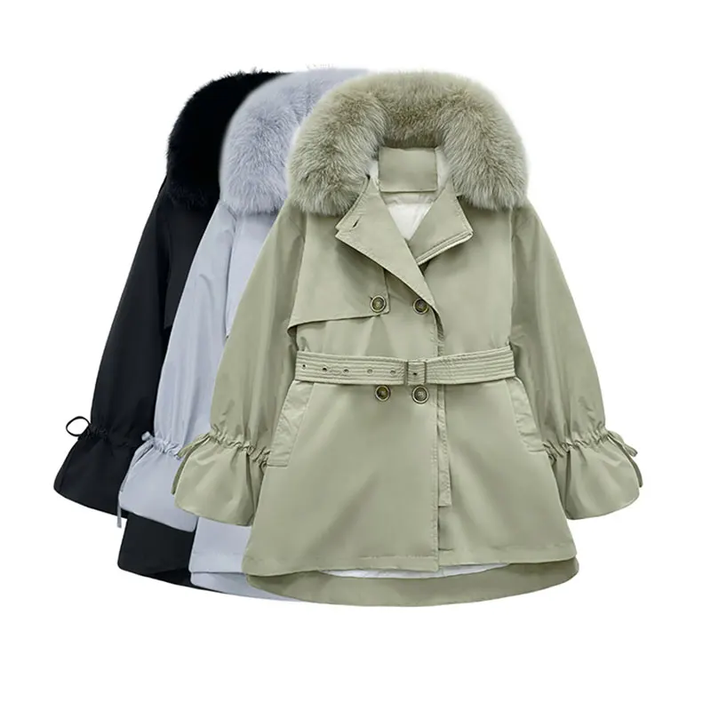 

Женская зимняя куртка со съемной подкладкой, свободная теплая пуховая куртка средней длины с воротником из натурального меха, корейская мо...