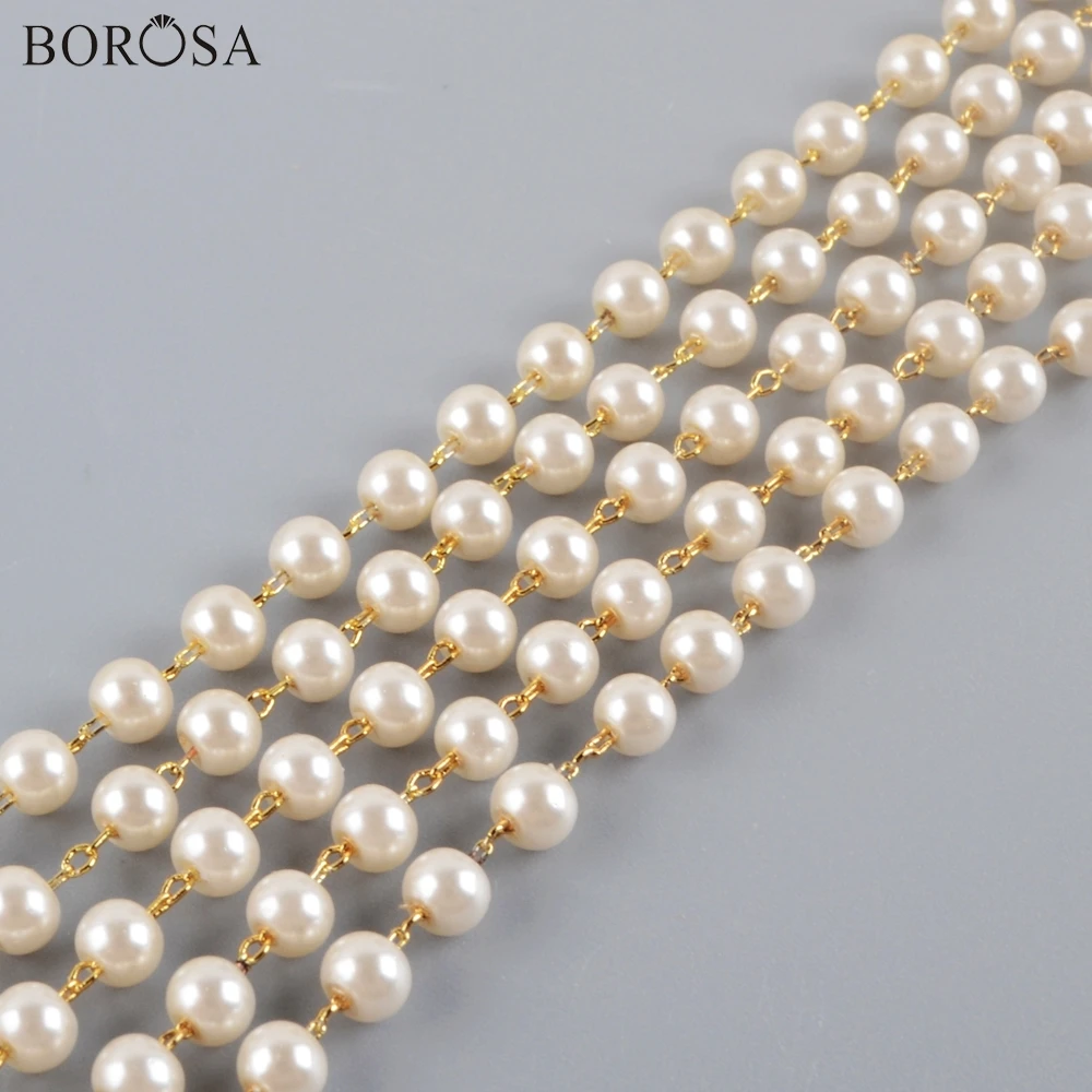 BOROSA 4mm Pearl Necklace Bead Chains in Gold Chain for Jewelry Making Chain Necklace Women Stone Beads Chains Accessories JT267