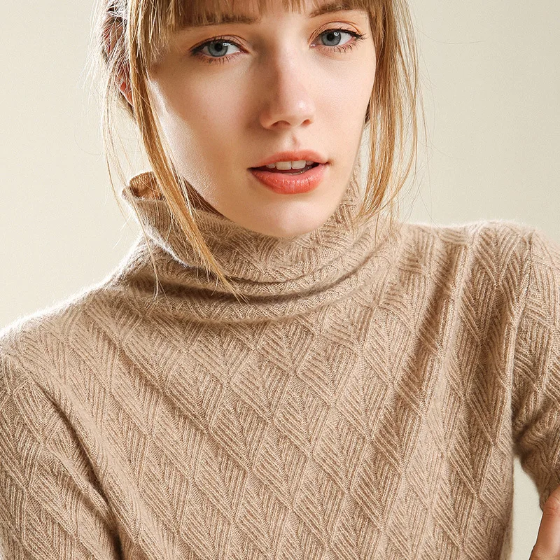 Женские белые вязаные пуловеры 2019 свитер зимняя Водолазка с длинным рукавом